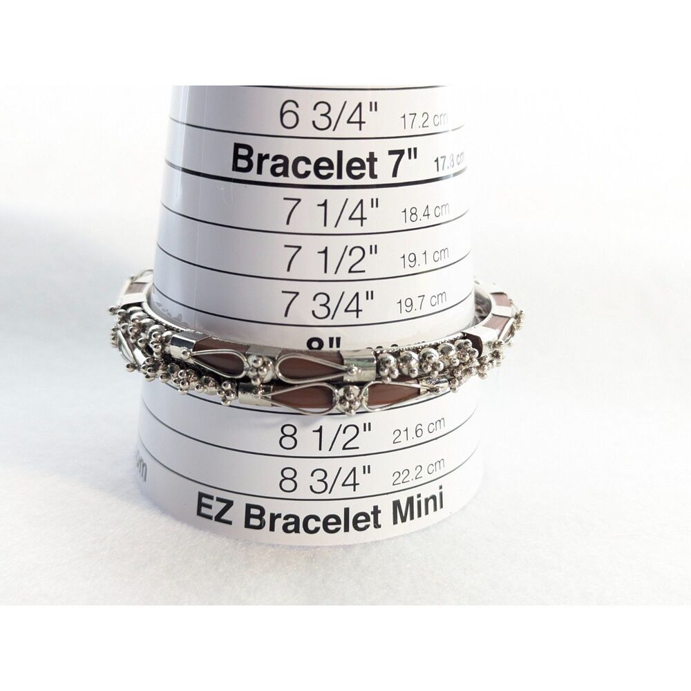 Silver Tone and Chestnut Acrylic Bangle Bracelet Set of Two 8 inch - Picture 4 of 7